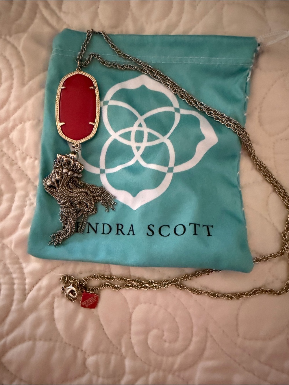 Kendra Scott Gold-Tone Necklace with Red Stone and Tassel